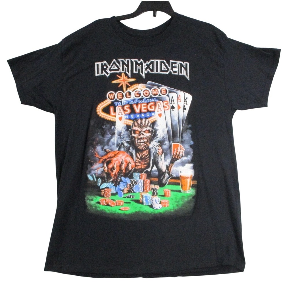 Iron‎ Maiden Las Vegas Eddie Casino Poker Black T-Shirt Mens Large 2023 Licensed